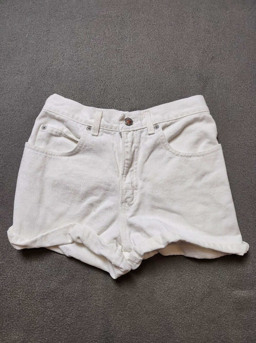 Vintage Nevada Jeans Wear White Denim Shorts  Size 14 High Waisted Cuffed